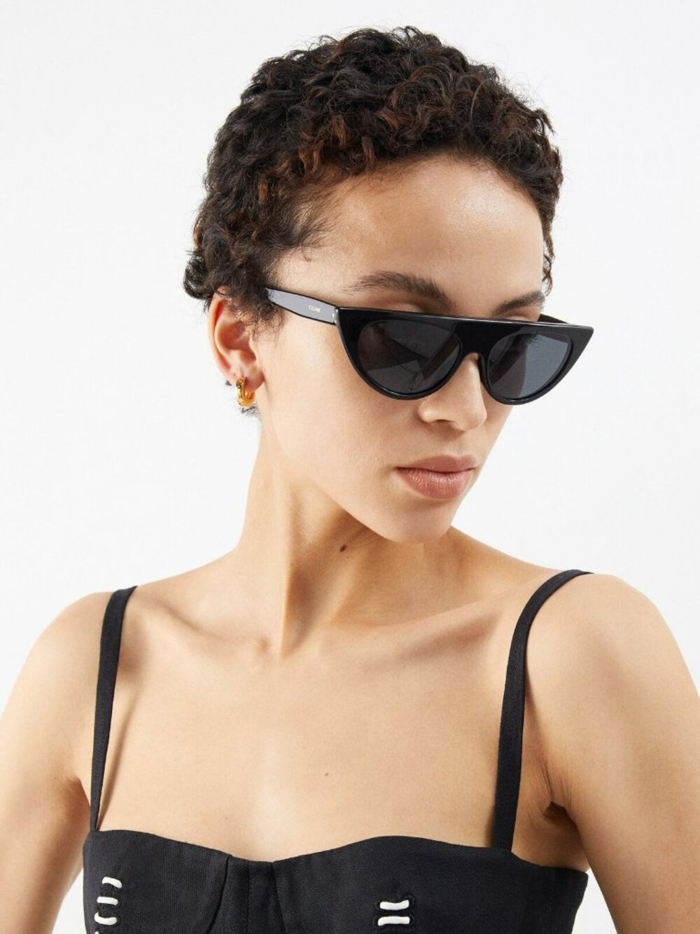 CELINE CL40228I 01A SHINY BLACK SMOKE GREY GEOMETRIC SUNGLASSES